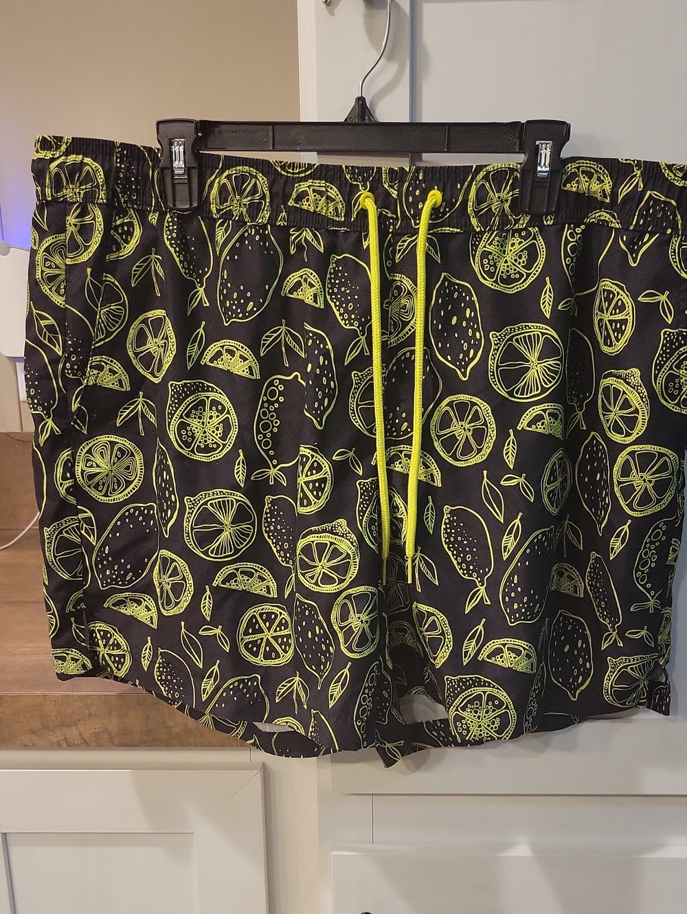 George Black Swim Shorts with Neon Yellow Citrus Motif